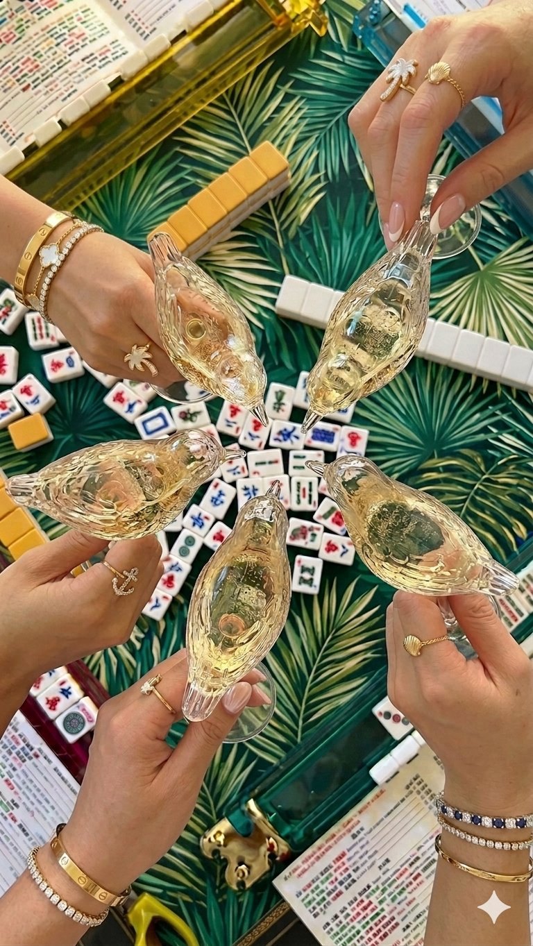 Friends toasting over a founding game of mahjong